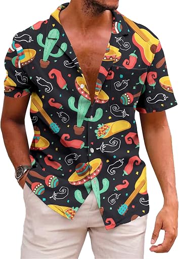 KYKU Mexico Shirt for Men Funny Beach Shirts Hawaiian Button Down Short Sleeve