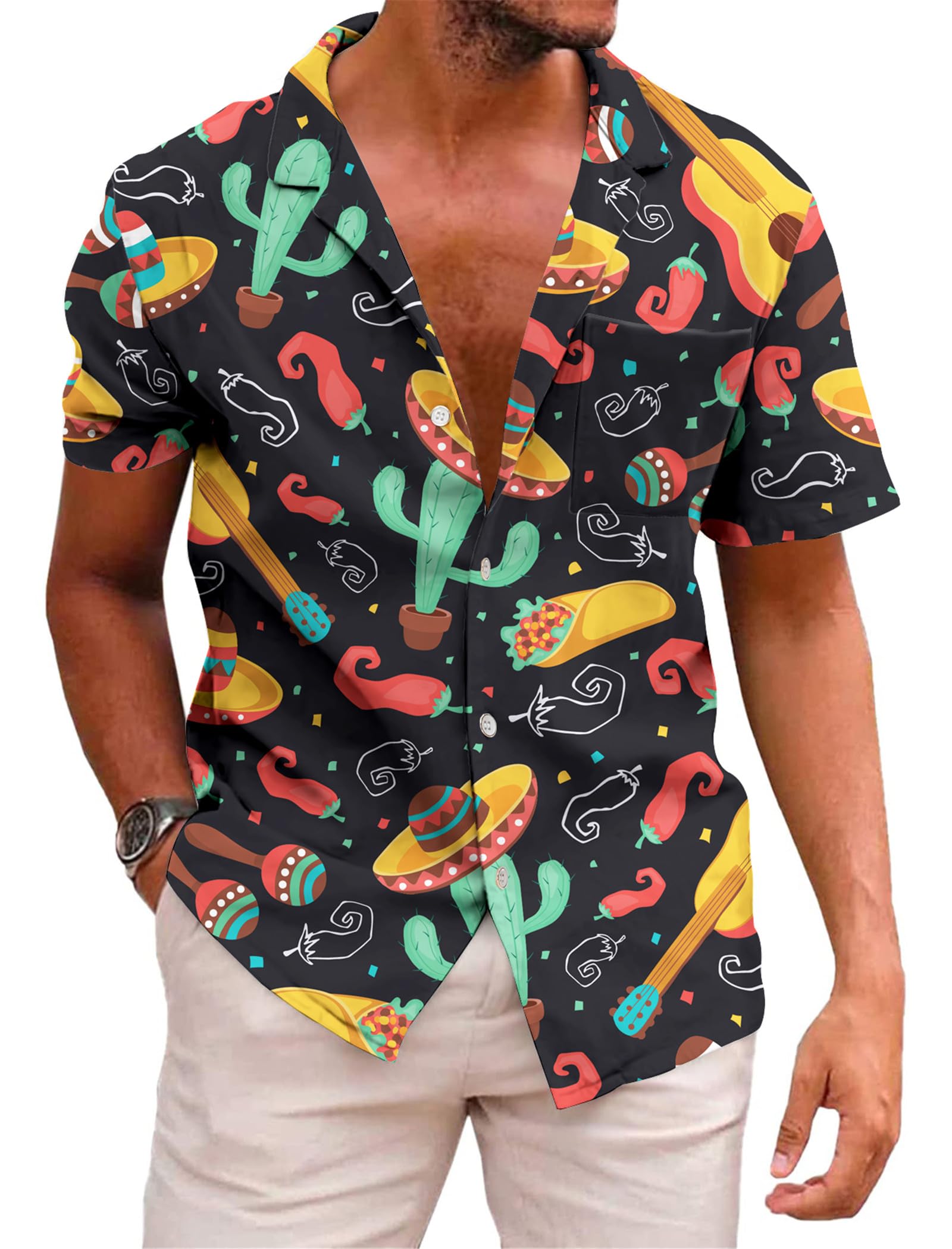 KYKU Mexico Shirt for Men Funny Beach Shirts Hawaiian Button Down Short Sleeve