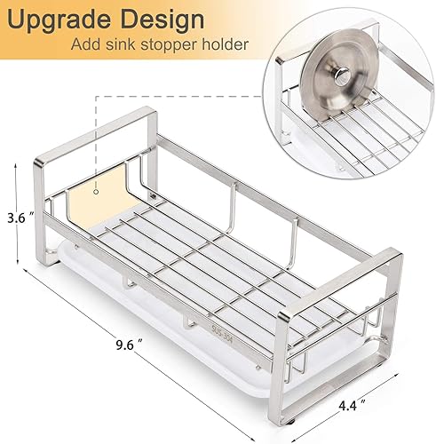 Miniatura 4 de FANGSUN Soporte grande para esponja de cocina, organizador de fregadero, soporte de jabón para cepillo de esponja con bandeja extraíble, no incluye