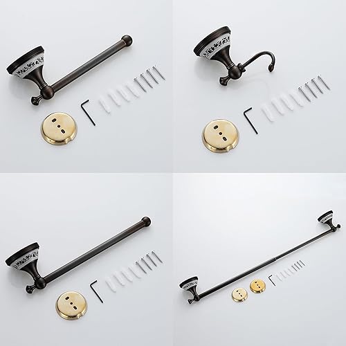 Miniatura 8 de Juego de accesorios de baño de bronce aceitado, toallero ajustable, soporte de papel higiénico, soporte de toalla de mano, gancho, juego de