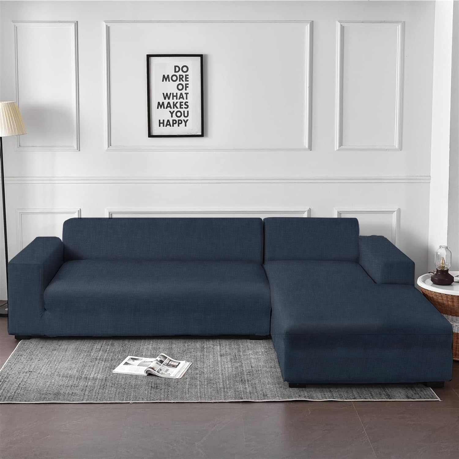 Lukzer Polyester L-Shaped Sofa Cover For Living Room Furniture, Flexible Slipcover For Couches And More (Right Hand Side, Dark Blue Lining) (B0D1C7ZQC4) Amazon Price History, Amazon Price Tracker