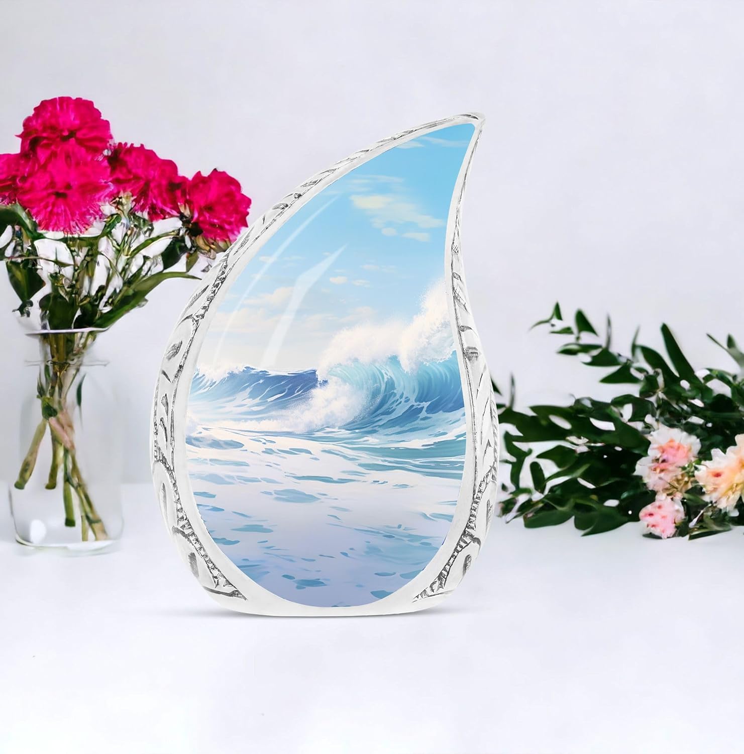 Ocean Waves Urns for Human Ashes Adult Male & Female, Large Cremation Urn for Human Ashes Adult Man & Woman, Funeral Memorial Decorative Urns 10Inch