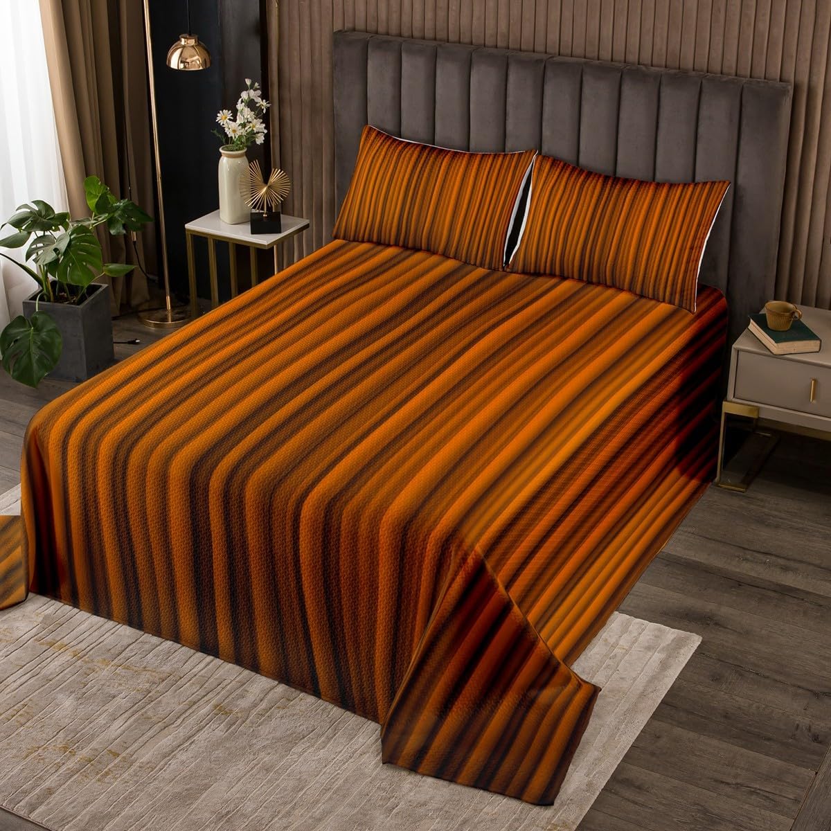 Erosebridal 3D Curve Quilted Twin Size Abstract Bedspread for Men Women Adults Stripe Aesthetic Modern Brown Black Quilted Coverlet Soft Luxury Coverlet Set