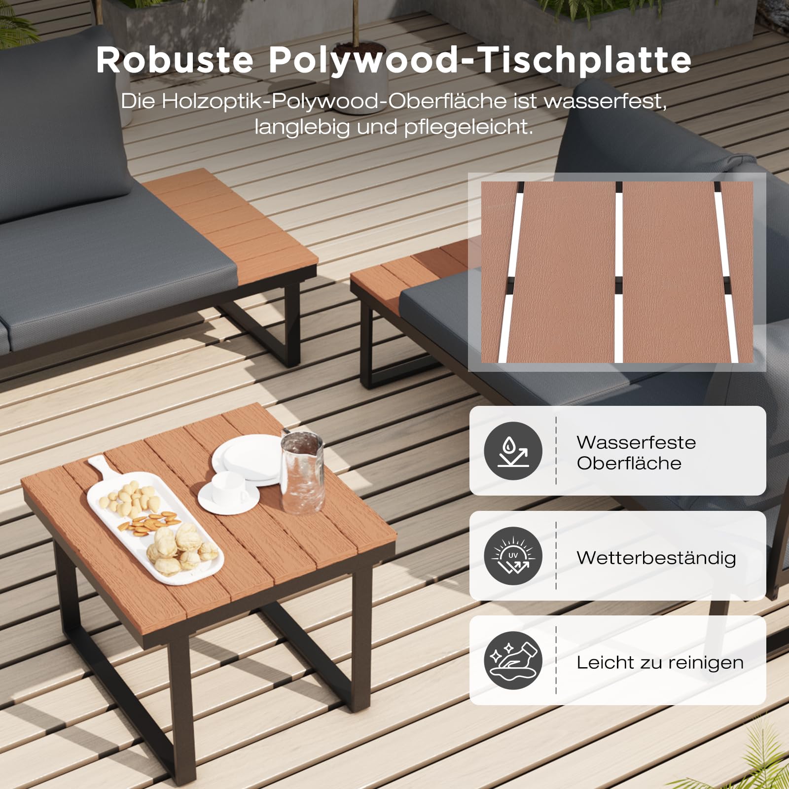 Gartenlounge Set 4 Personen, Loungemöbel Outdoor mit Tisch & Abdeckung, Gartensofa Sitzgruppe Wetterfest, Balkonmöbel für Garten & Terrasse