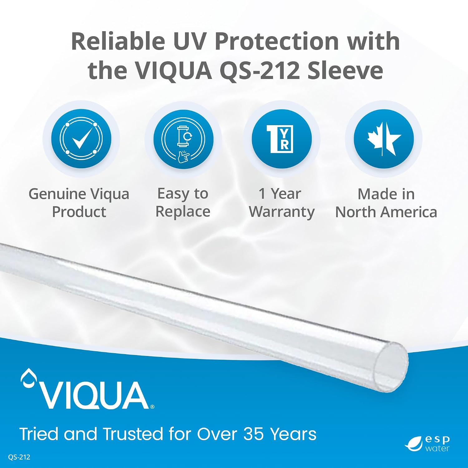 Viqua QS-212 Quartz Sleeve for UV Lamp S212RL - Used in Model VT1 System