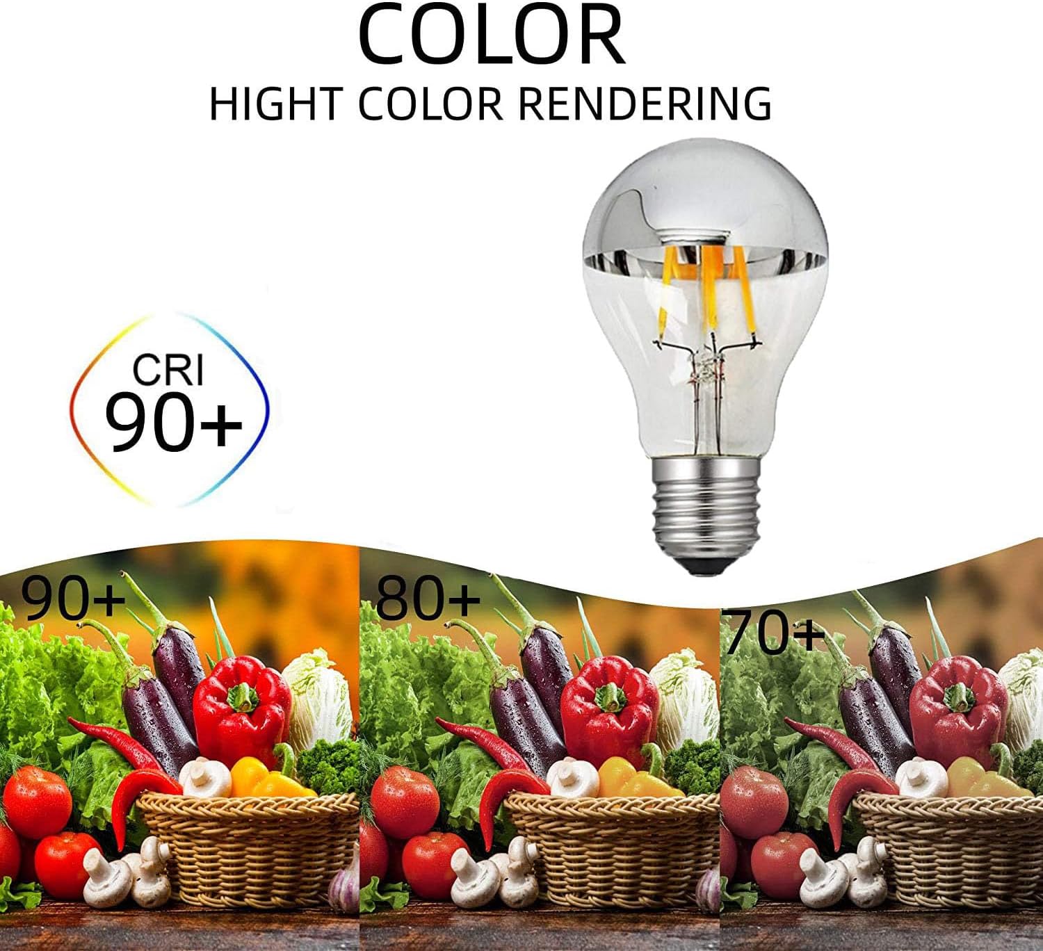 CTKcom 4-Pack A19 Half Chrome Light Bulb 4W Dimmable, E26 Base Natural Light 4000K 40W Equivalent 320lm AC110V, E26 Base Decorative Silver Mirror LED Edison Bulb for Indoor Living Room