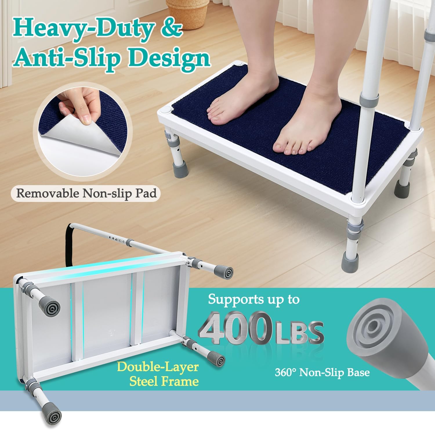 Car Step Stool for Elderly with Handle Bedside Steps for High Beds Adults Seniors Safety Medical Stepstools Heavy Duty 400 lb Capacity Wide Platform to Get in Car, Bed, Bathroom, RV (21.6" Stool)