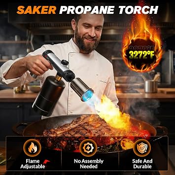 Saker Propane Torch,3272F High Heat Adjustable Flame Thrower Gun with Safety Lock,Propane Torch Gun Flamethrower for BBQ, Grill, Campfire,Searing Steak, Cooking and Camping(Tank Not Included)
