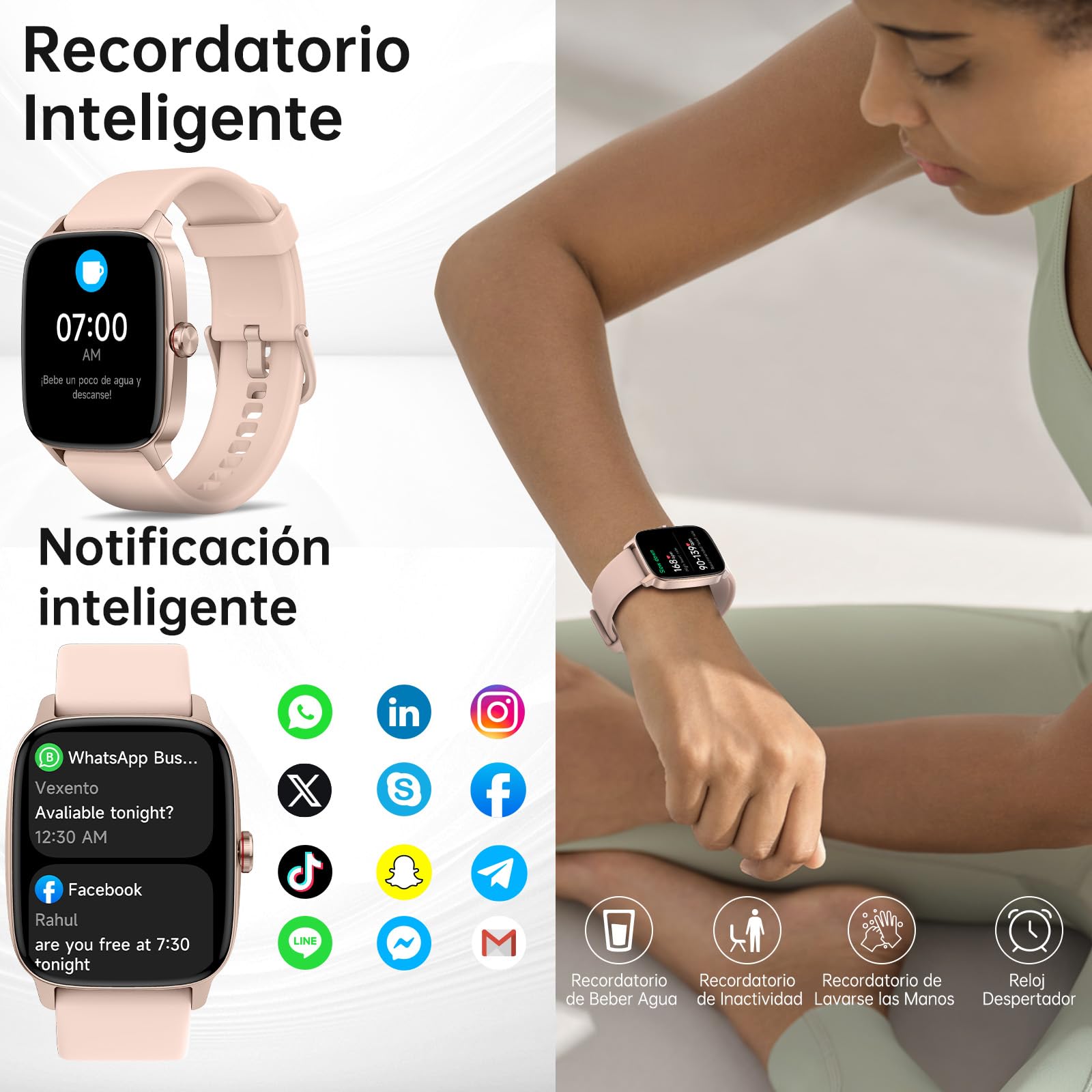 Reloj Inteligente Mujer Hombre con Llamadas Bluetooth y Voz AI, 1.85'' Smartwatch con Whatsapp Notificación, Pulsómetro/SpO2/Sueño/Podómetro, 110+ Modos Deportivos, Impermeable IP68 para iOS/Android