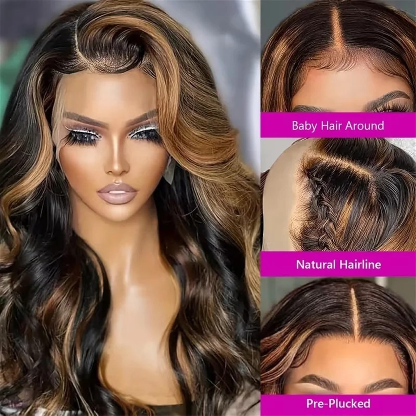 Mujer Resalte las pelucas del frente cordón de la peluca 13x6 Hd cabello humano onda cuerpo(18inches)