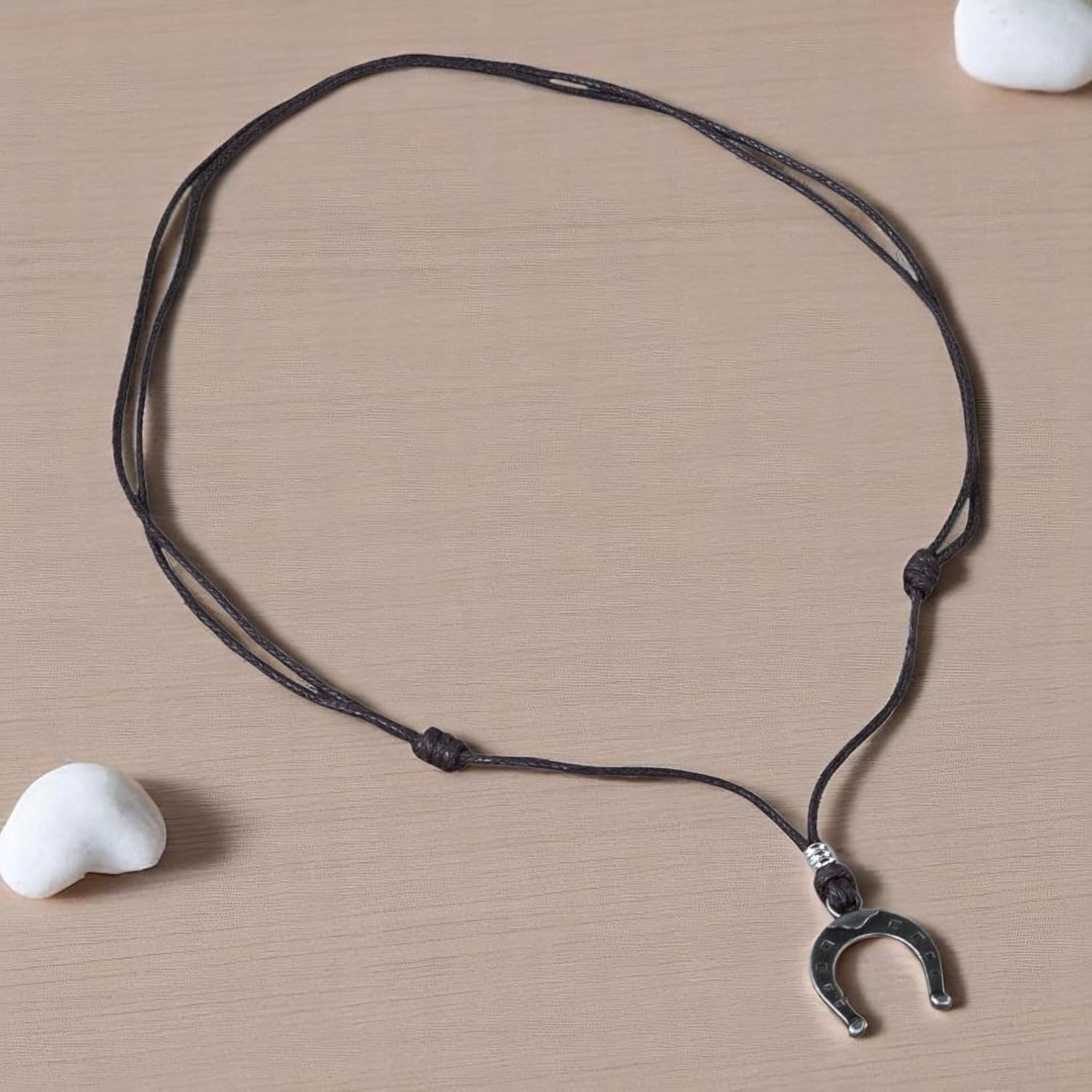 BlueRica Horseshoe Pendant on Adjustable Brown Cord Necklace - Image 8