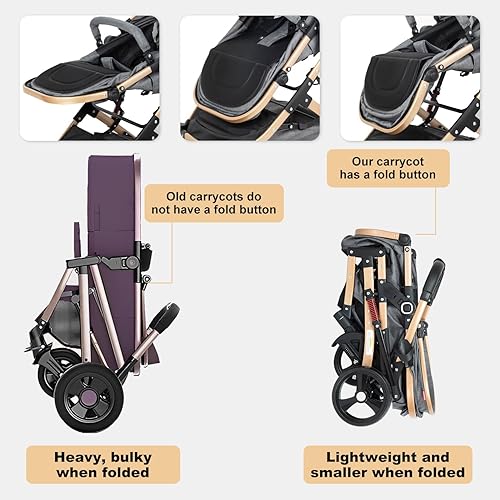 Miniatura 3 de Cochecito de bebé convertible 2 en 1 para recién nacido plegable cochecito de bebé plegable de paisaje alto, cochecito de bebé negro