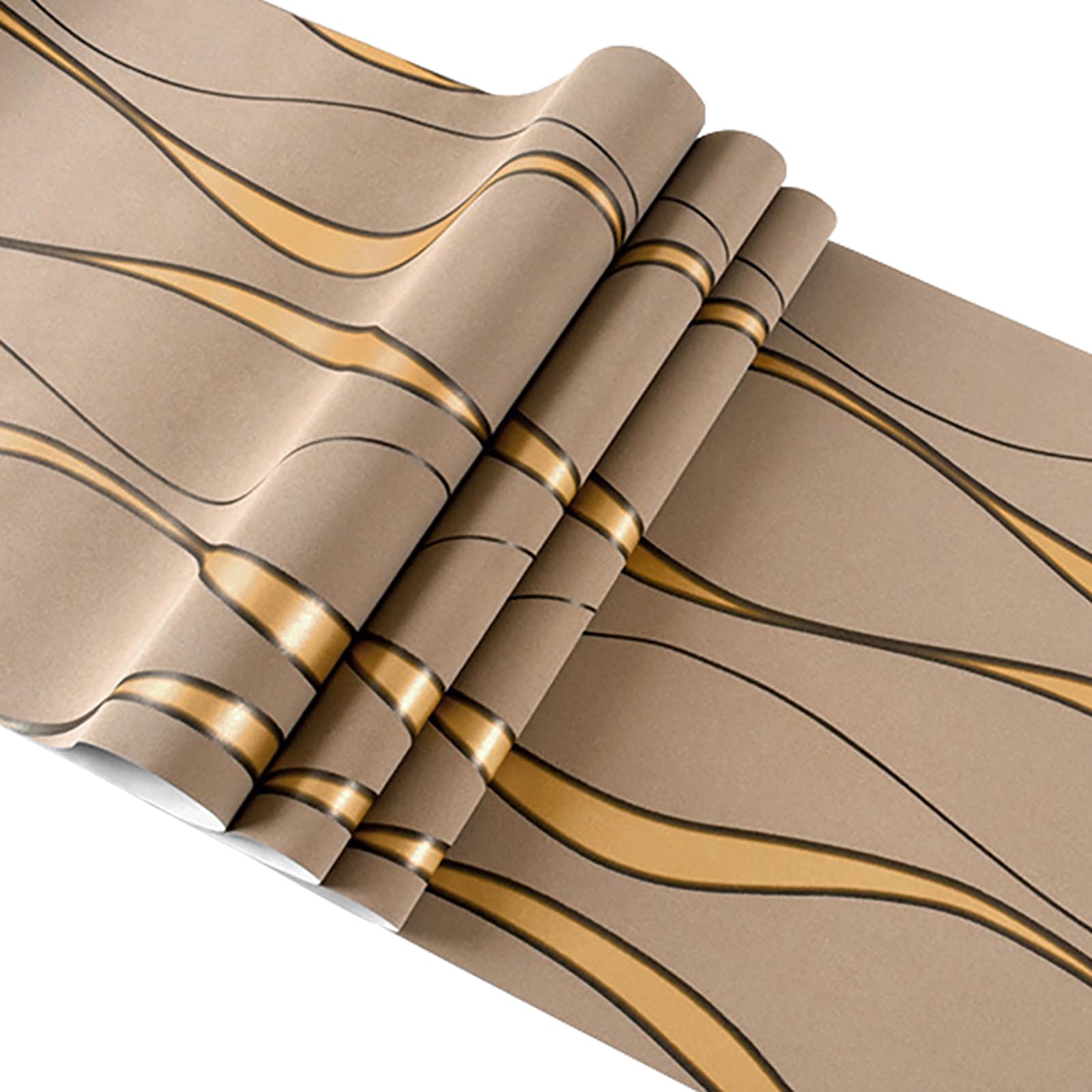 Cathpetic 3D Wave Stripes Glitter Wallpaper Brown 9.5×0.53m,Embossed Roll for Living Room Bedroom Kitchen Front Room,Non Woven Fabric Wallpaper Luxury Modern Abstract