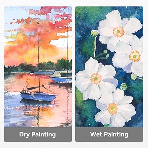 Miniatura 6 de MeiLiang - Juego de 52 pinturas de acuarela, juego de acuarelas de viaje con lápiz de dibujo, pinceles de pintura, 5 papel de acuarela, esponja y