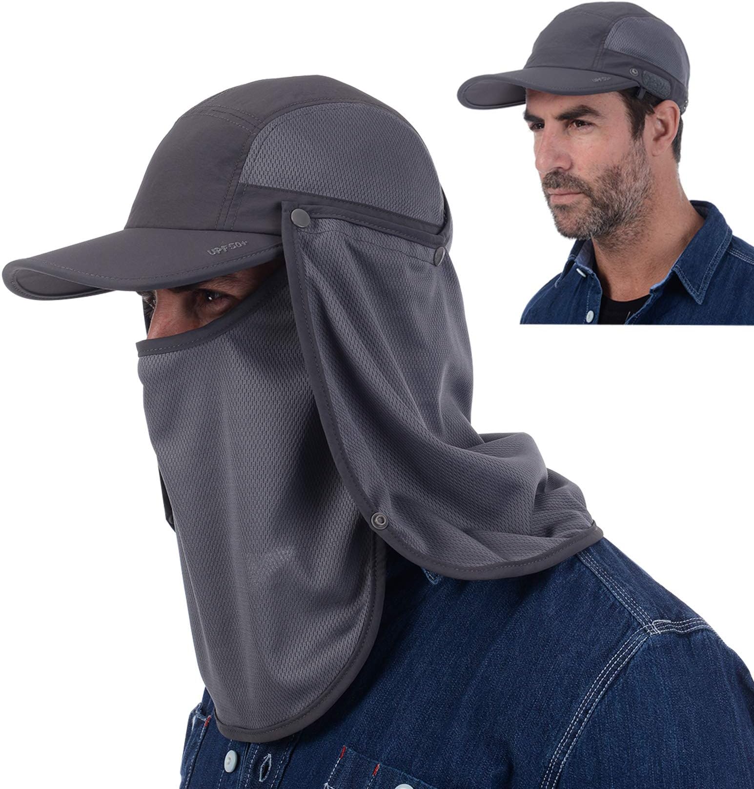 USHAKE Sun Cap Fishing Hat Baseball Cap with Face Neck Cover Flap
