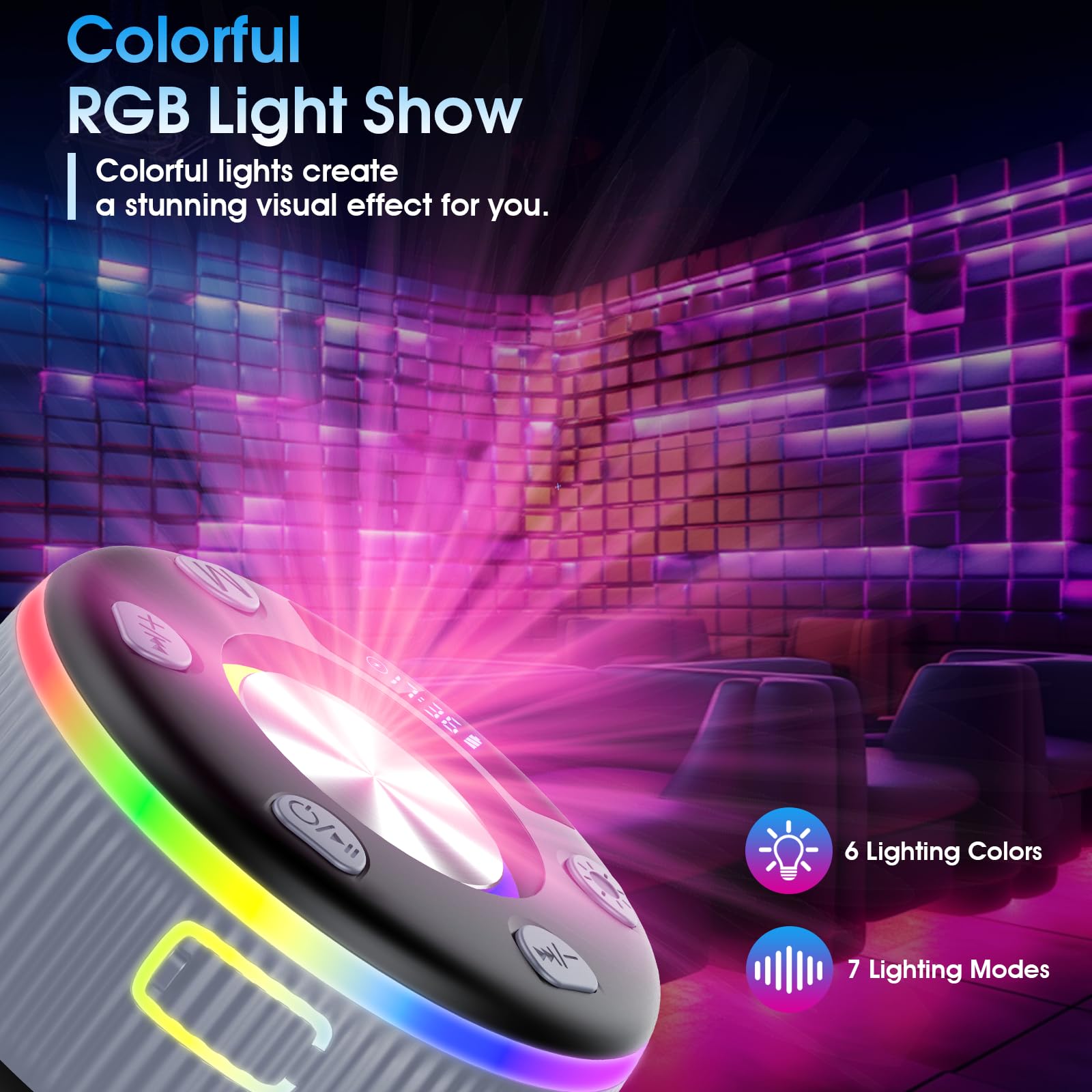 Cassa Bluetooth Doccia, Altoparlante Bluetooth con suono stereo, IPX7 impermeabile Mini Cassa Bluetooth Potente con ventosa,Luce LED Colorate,microfono integrato, speaker bluetooth per Viaggi Doccia