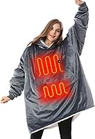 Vista 10 de Venustas Manta térmica con capucha con batería de 7.4 V, manta Sherpa de gran tamaño, acogedora y suave