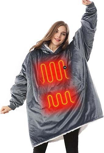 Venustas Manta térmica con capucha con batería de 7.4 V, manta Sherpa de gran tamaño, acogedora y suave