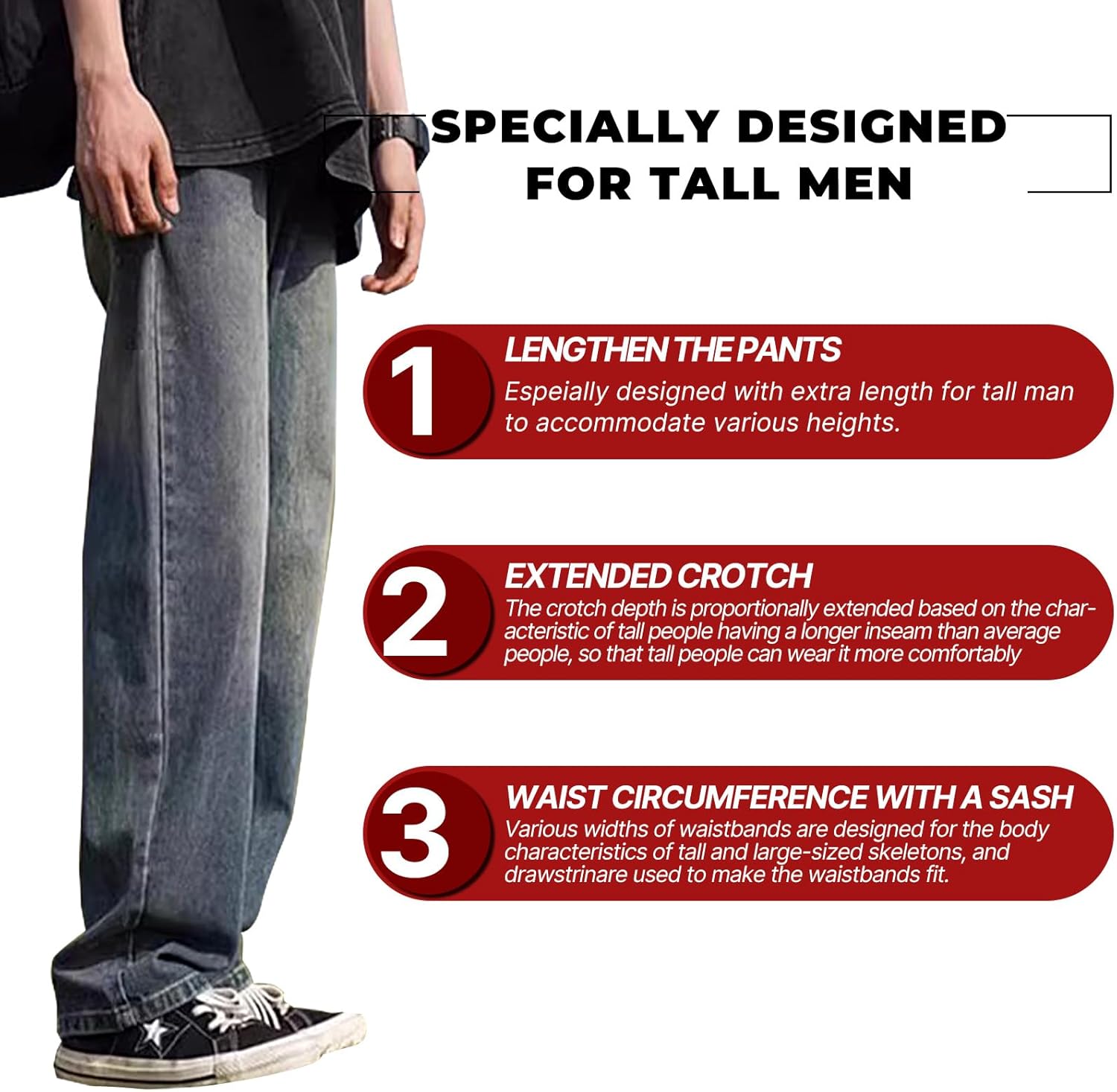 Jeans for Tall Men, Big and Tall Size, 36 Long Inseam, Lengthen and Large Size, Casual Fit Loose Jeans - Image 8