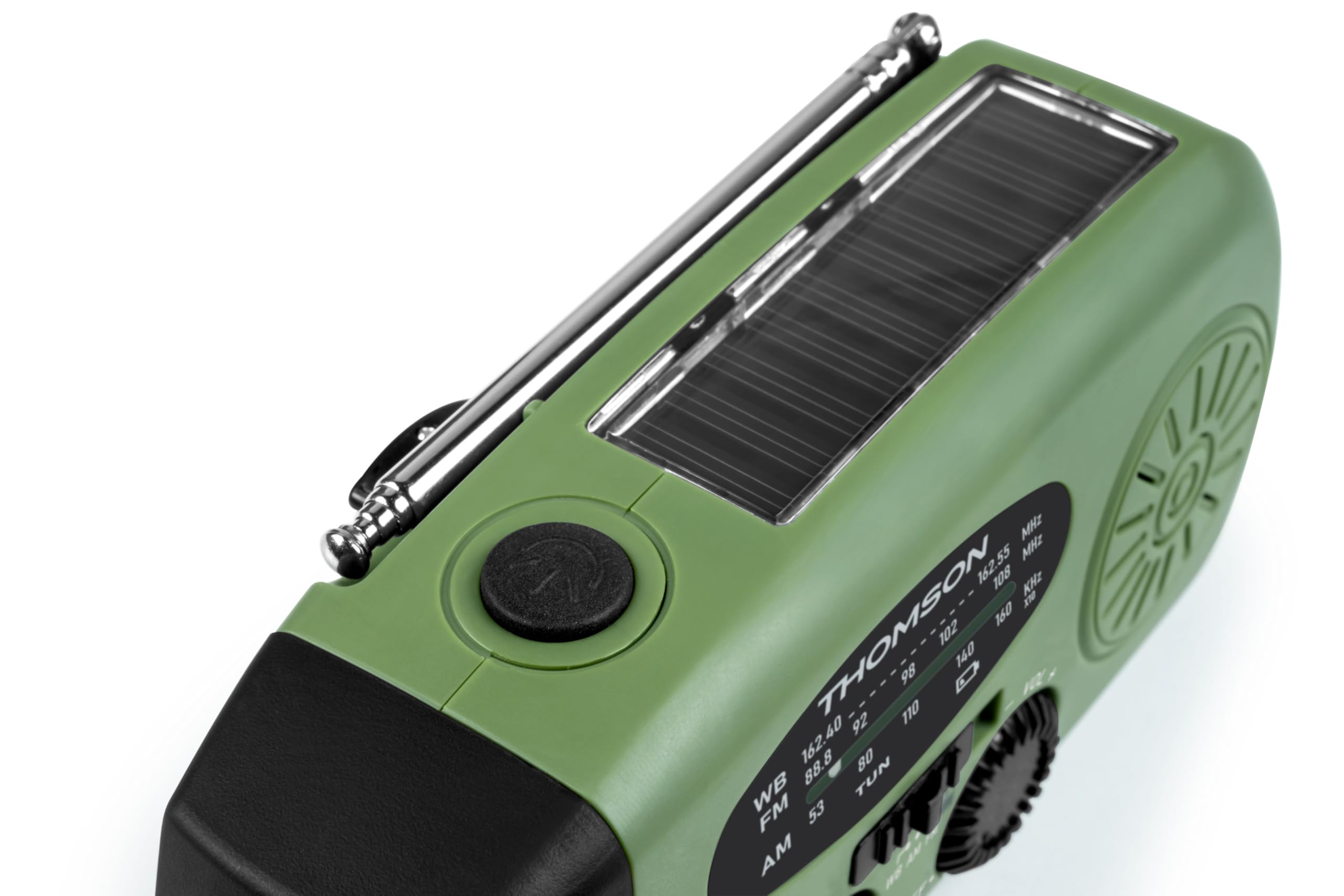 Thomson RT260 - Radio Solar de Emergencia FM/AM con Manivela, Portátil, Función Powerbank Solar 2000mAh, Linterna sin Pilas con Dinamo LED, botón SOS, Doméstica y de Camping