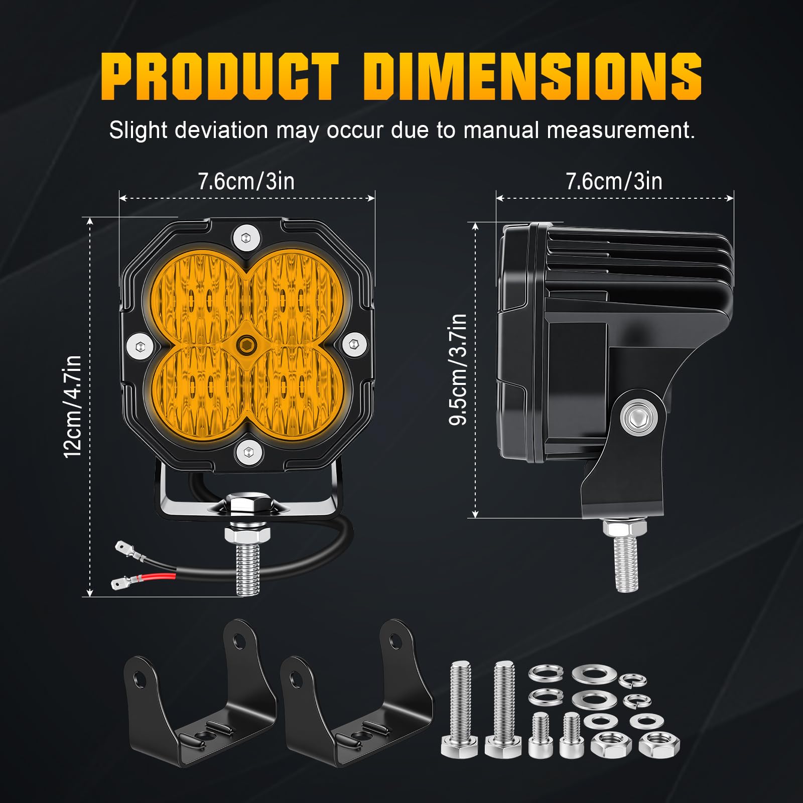 RIGIDON 4 szt. Kwadratowy reflektor roboczy led, 3 cale 30 W 3000 LM 12 V 24 V dalekiego zasięgu, reflektor LED Floodlights do samochodów ciężarowych 4x4 offroad ciężarówka SUV ATV ciągnik łodzi
