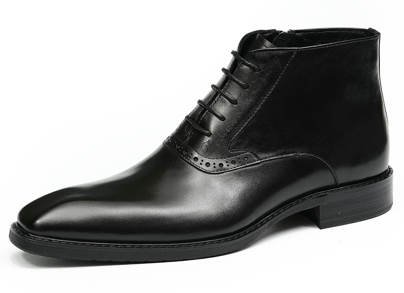 Santimon Chelsea Boots Men Black Dress Formal Brogues Boots Leather Oxfords Boots Fashion Comfort Casual Zipper Ankle Boots