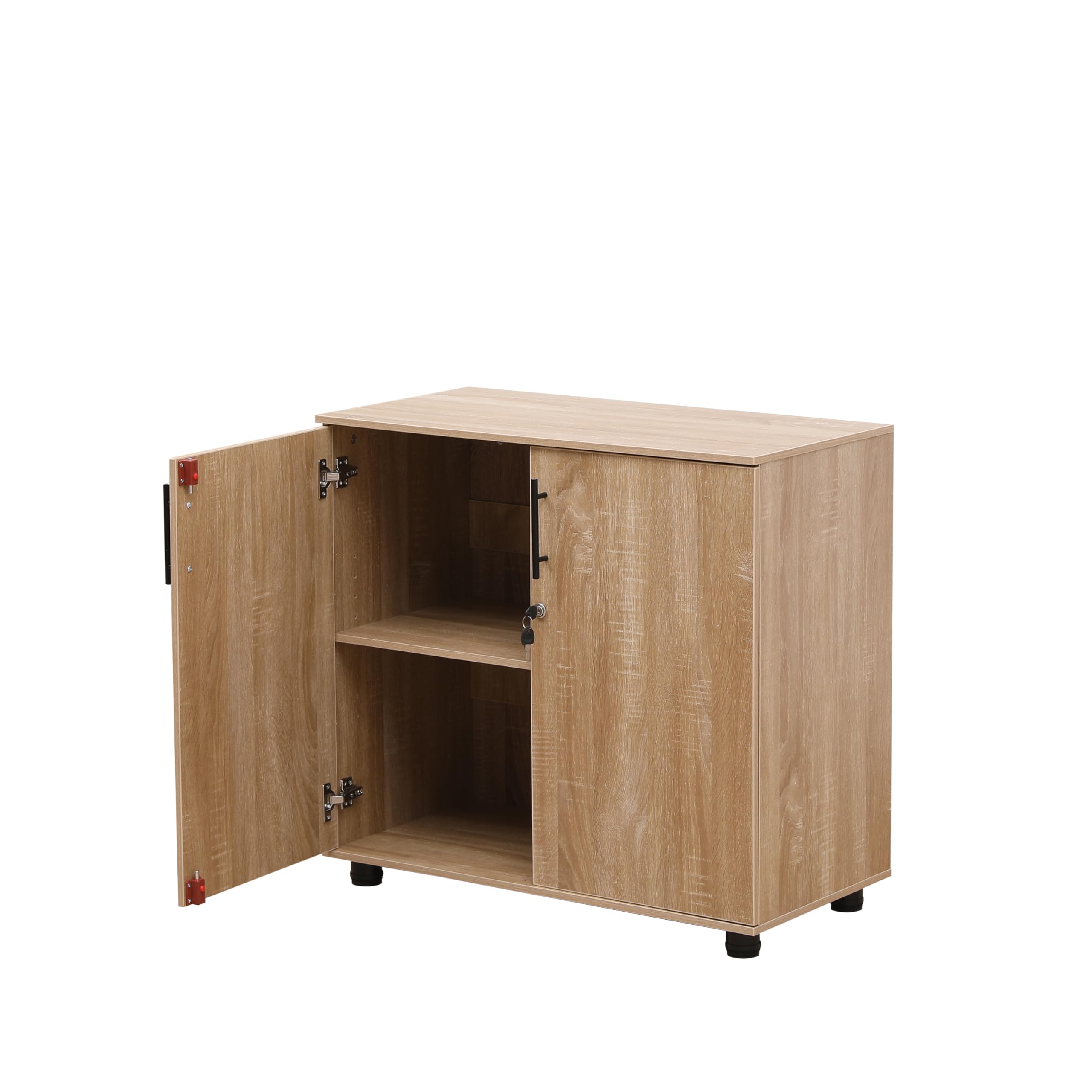 MMT Aufbewahrungsschrank aus Eiche, Büroschrank mit abschließbaren Türen, 75 cm hoch, Bücherregal aus Holz für Büromöbel und Garagenwerkzeugaufbewahrung, sichere Büroschränke für Dokumente