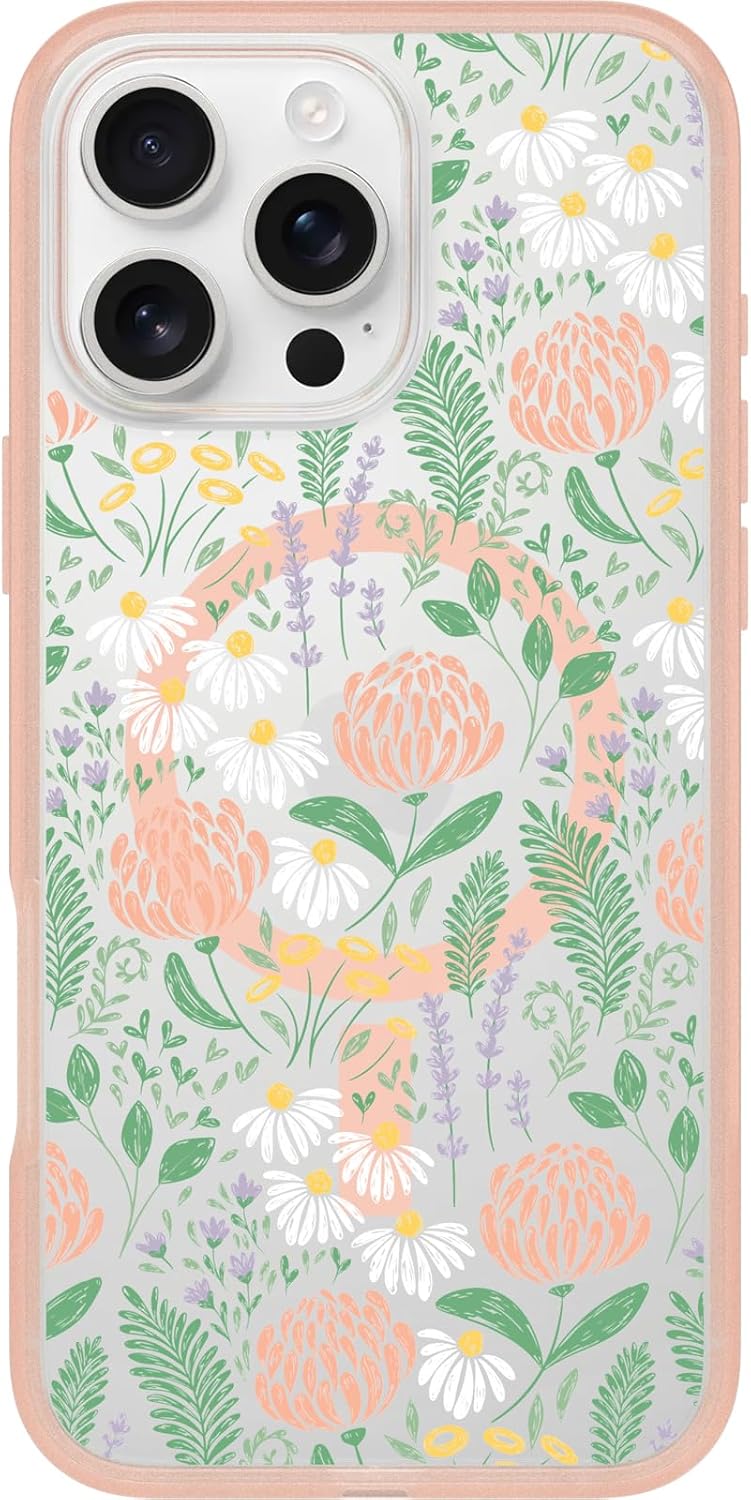 OtterBox iPhone 16 Pro Max Symmetry Series Clear Case - Peachy Bloom Pink