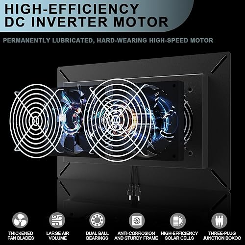 Miniatura 2 de ECO-WORTHY Kit de ventilador de escape de doble carcasa metálica con energía solar de 20 W, impermeable y listo para gallineros, invernaderos,