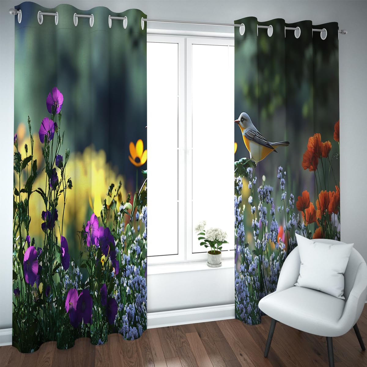 Rideaux occultants motif fleur lavande œillets 140x214 salon
