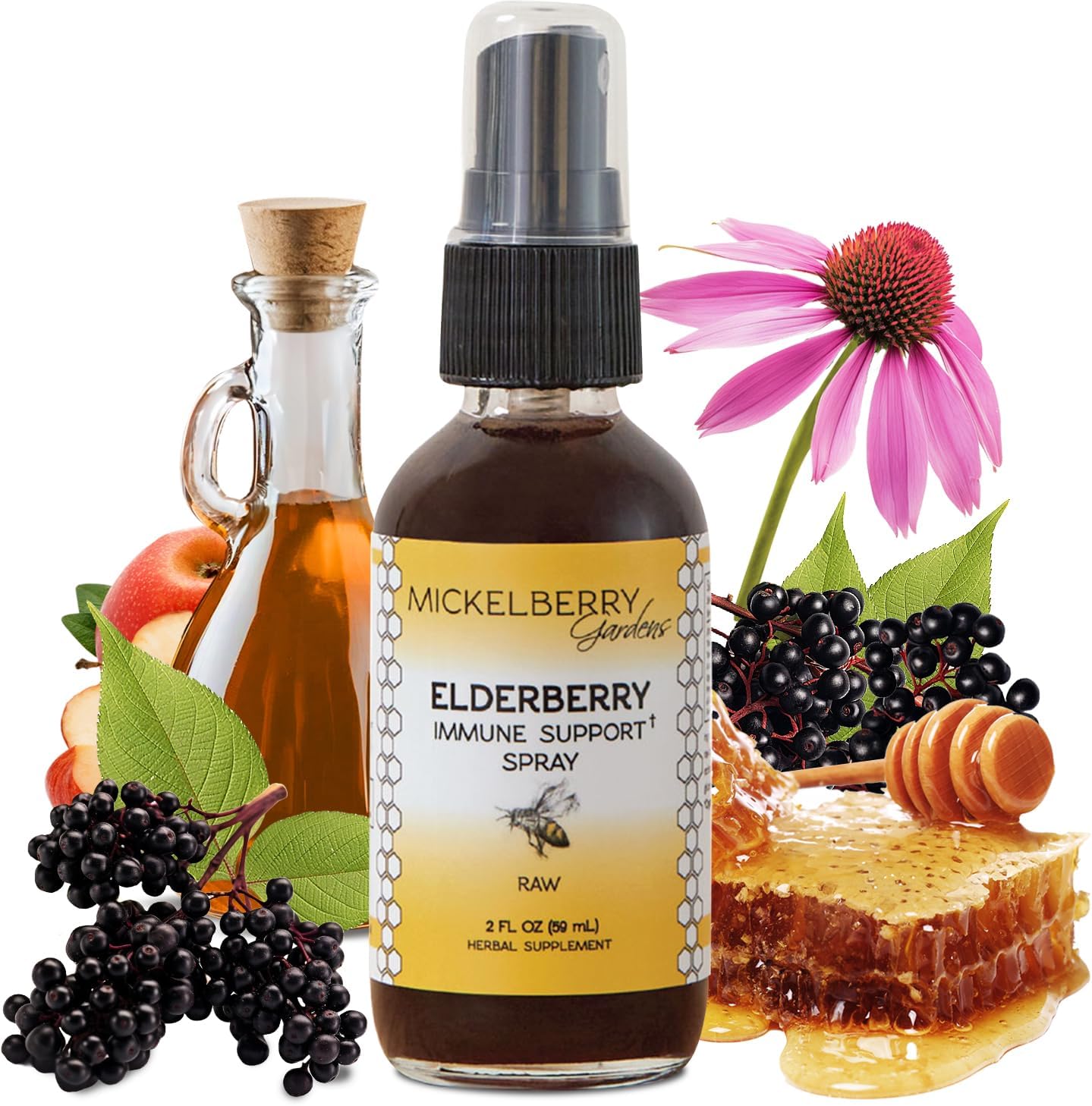 Mickelberry Gardens Elderberry Honey Propolis Throat Spray – Natural Immune Support and Throat Coat for Kids and Adults (2 Ounces)