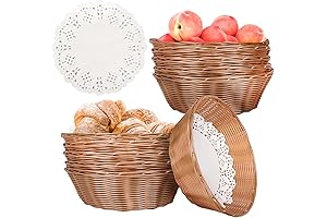 Wicker Bread Basket: 8-Piece Round Large Plastic Storage Basket