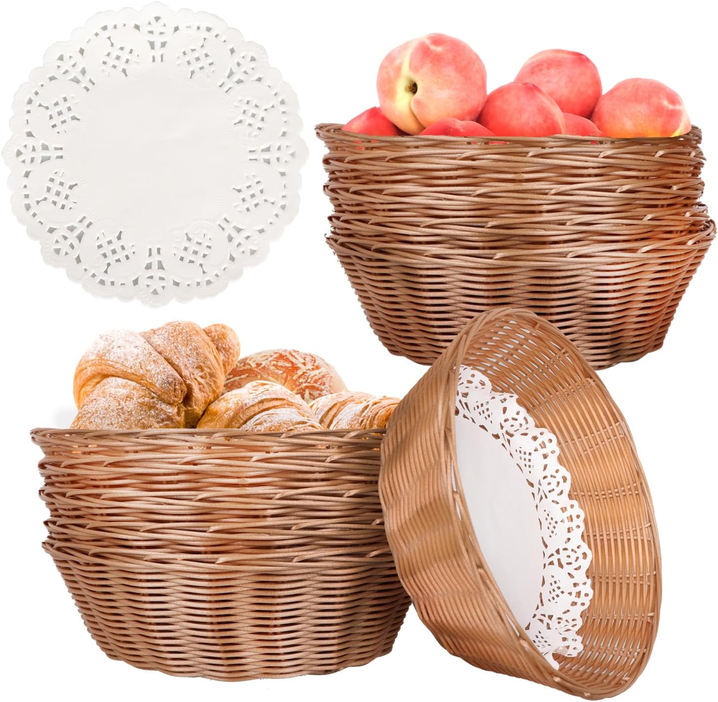 SINJEUN 15 Pack Wicker Bread Basket, Handwoven Oval Plastic