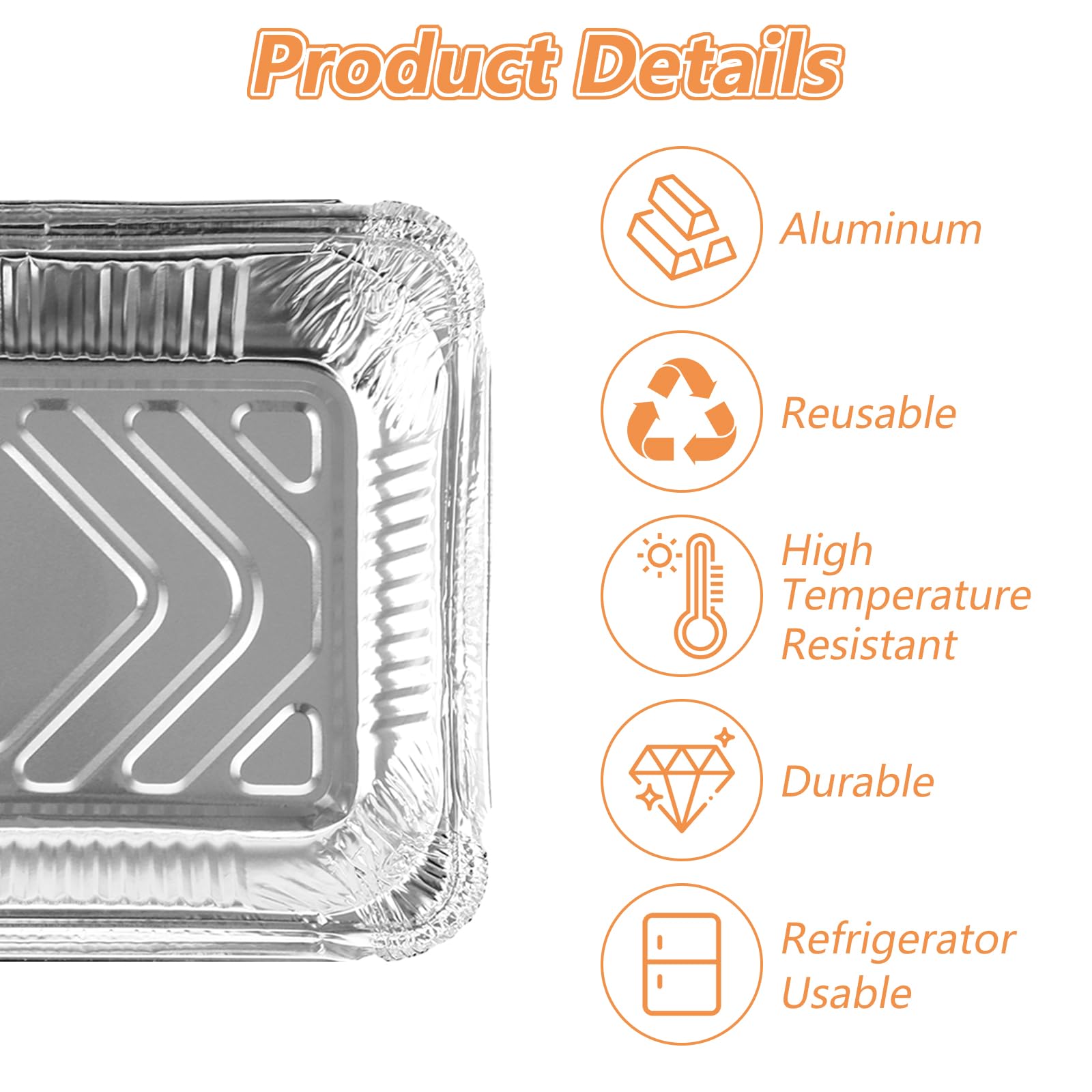 60 bandejas de aluminio para barbacoa, bandejas de aluminio, 2250 ml/1100 ml/800 ml, moldes de aluminio cuadrados, bandejas de aluminio reutilizables para cocinar, buffet y hornear