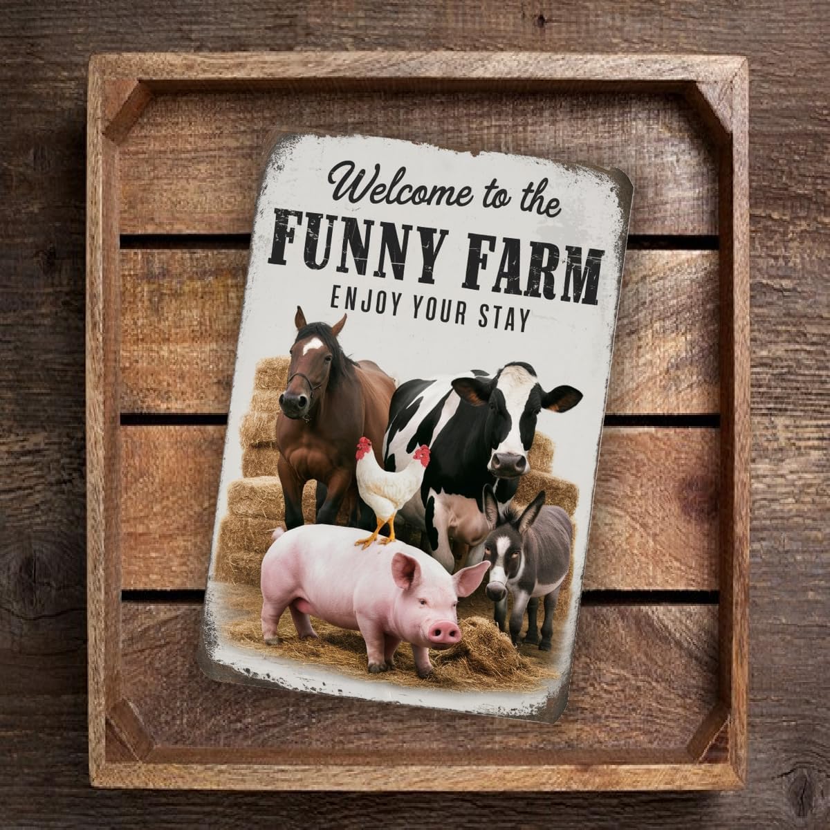 Welcome to the Funny Farm Sign – Rustic Animal Metal Wall Decor image 5