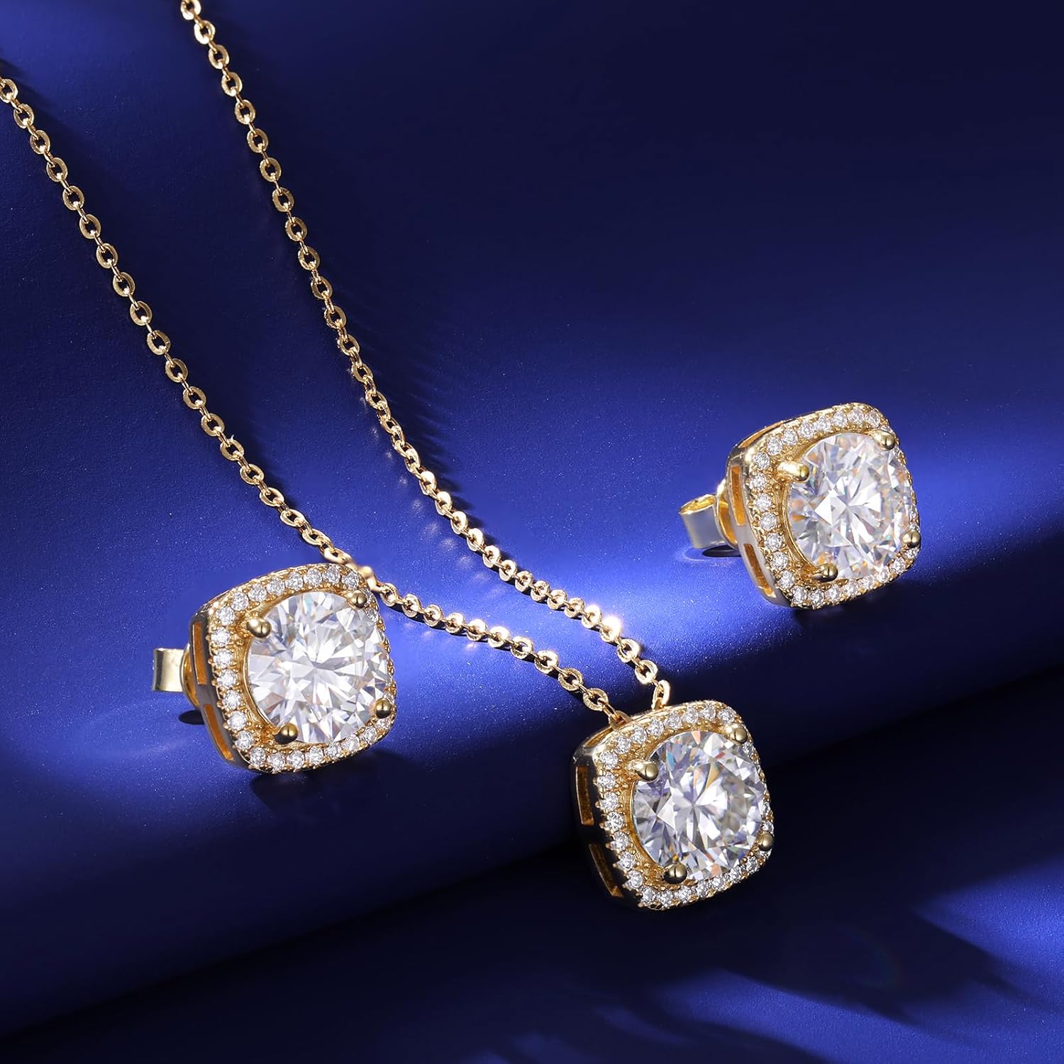 Square Moissanite Earrings and Necklace Set for Women/Men 18K White/Yellow Gold Sterling Silver Moissanite Jewelry Set for Bridal Wedding Birthday Anniversary Party - Image 7