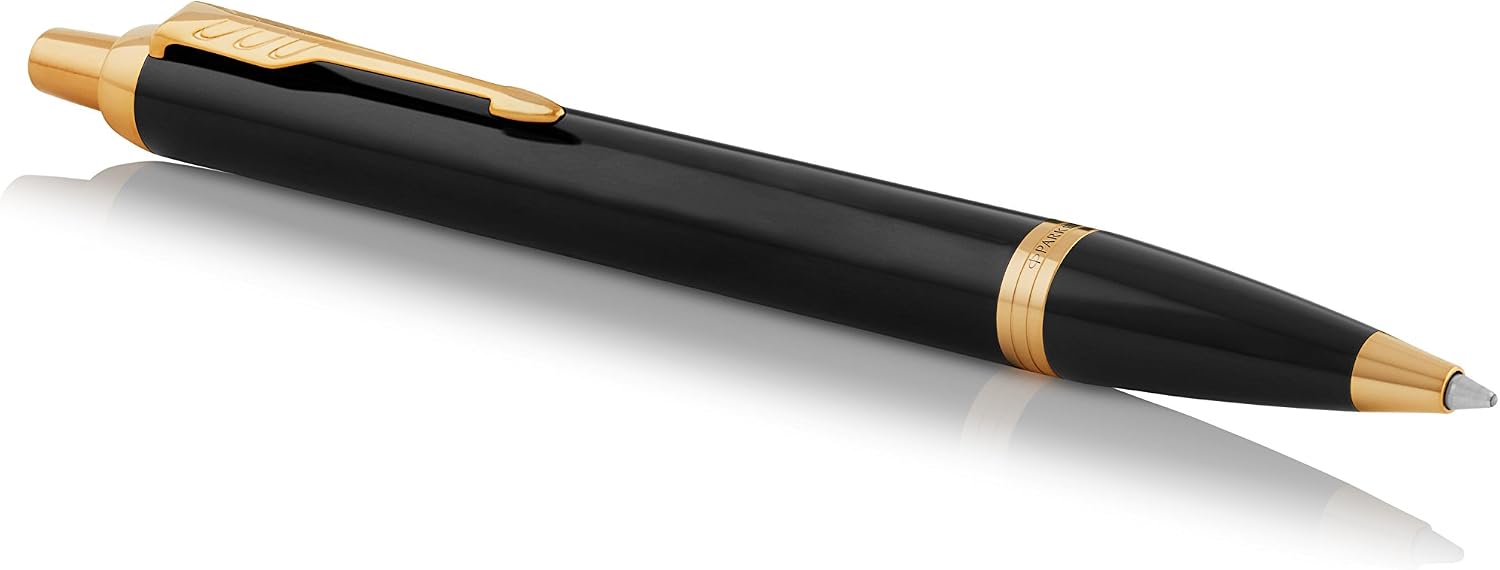 Parker IM Ballpoint Pen, Black Lacquer Gold Trim with Medium Point Black Ink Refill (1975556)