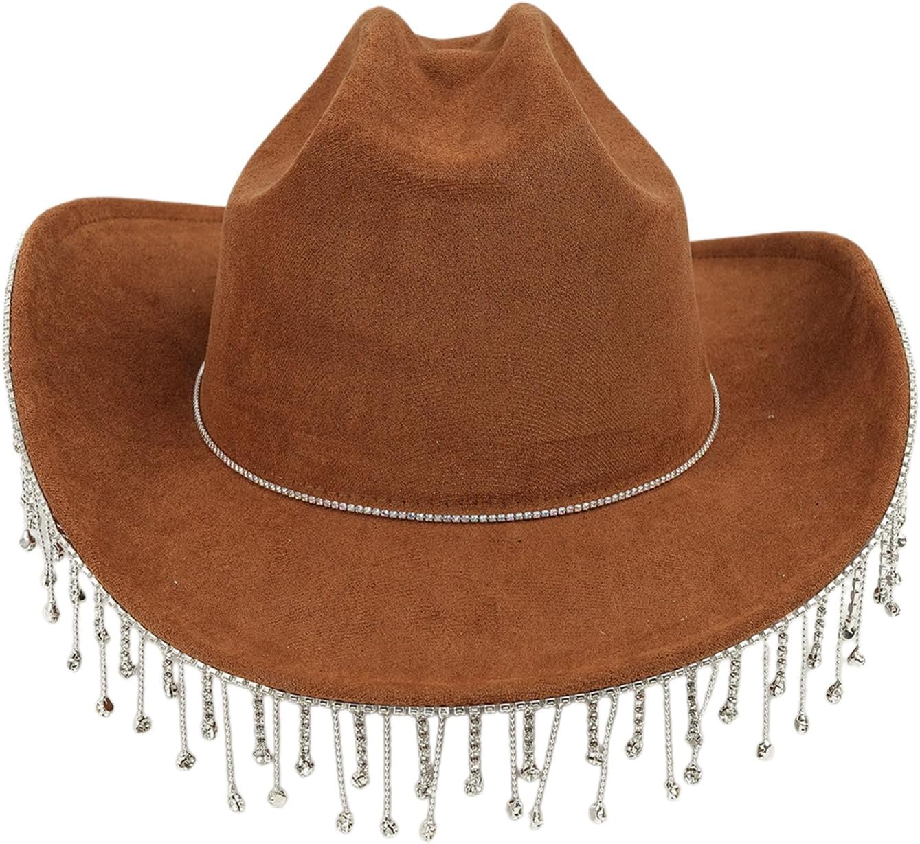 Vacation Cowboy Hats Tassels Hand Beading Crystal Girl Cowgirl Hat for Carnivals Music Festival Western Cowb Brown