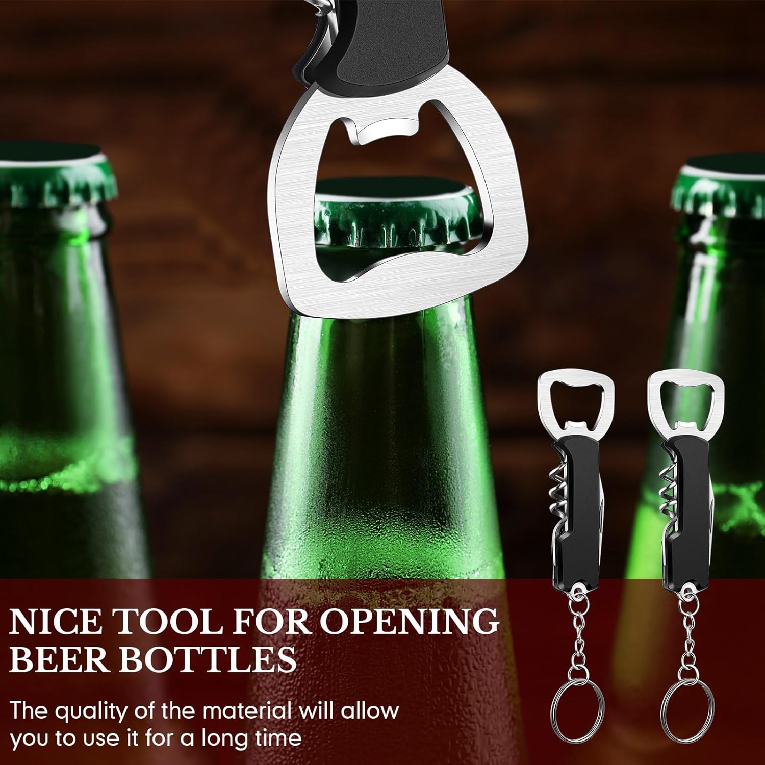 48 Pcs Bottle Opener Keychain Bulk Wine Bottle Beer Opener Keychain 3.27" Stainless Steel Corkscrew Waiter Corkscrew Wine Keyring Gifts for Christmas Bar Party Wedding Home (Black)