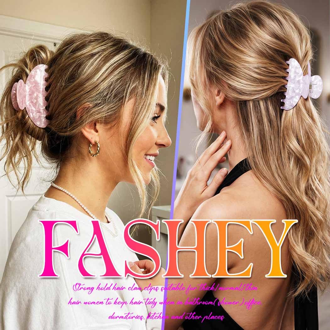 Fashey Acrylic Hair Clips Pink Claw Clips Cute Hair Clips Hair Accessories for Women (white+pink)