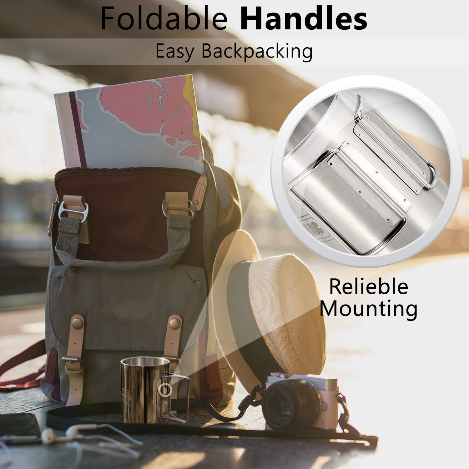 M-Tac 13,6oz Stainless Steel Hiking Mug Travel Coffee Cup with Handle