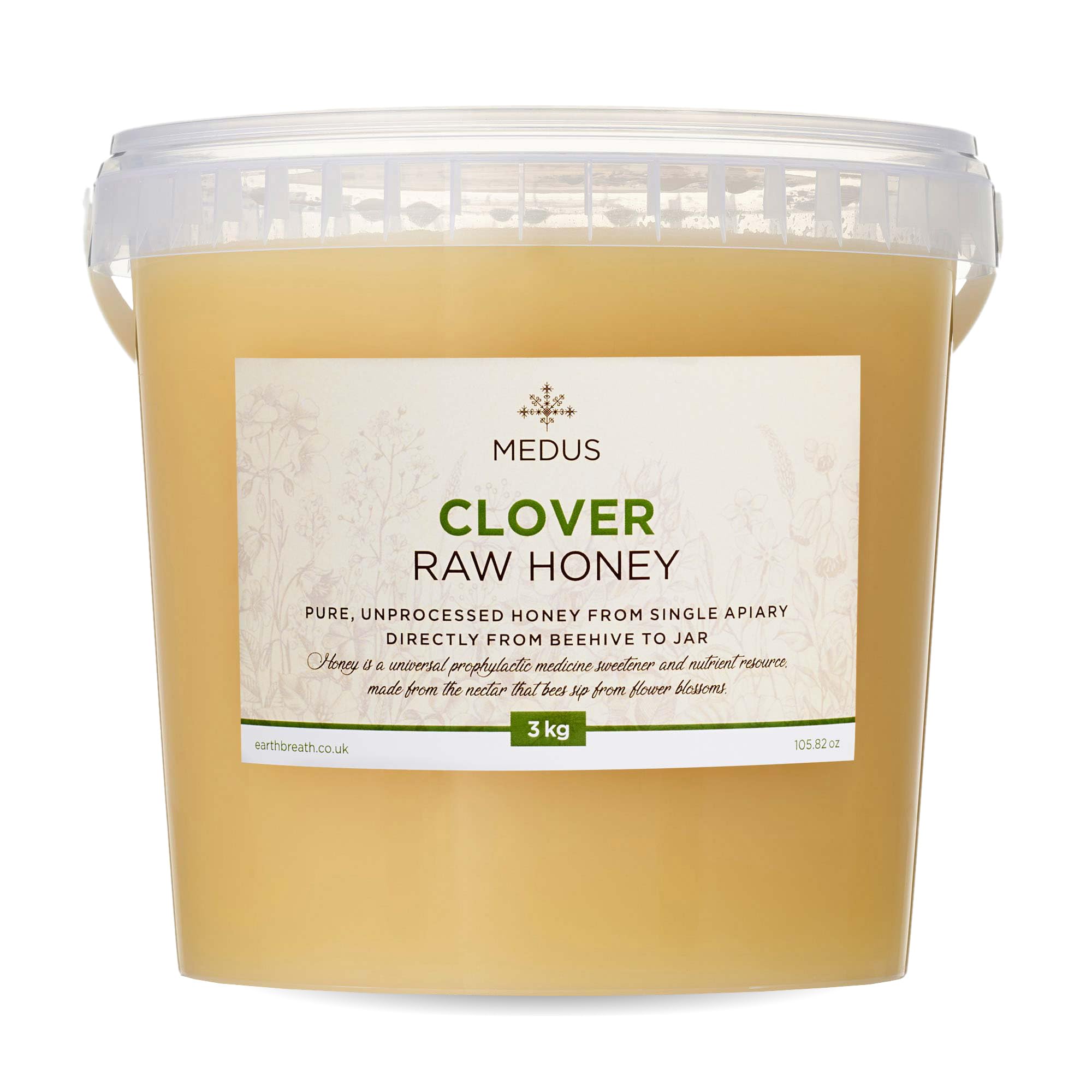 Earthbreath Clover Rohhonig - 3kg - Rein, Unpasteurisiert und ungefiltert - Natürlicher Süßstoff zum Kochen, Kaffee, Tee, Saft, Getränke, Lebensmittel