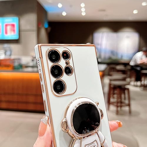 Miniatura 4 de Omio Funda para Samsung Galaxy S24 Plus con soporte oculto de astronauta, funda de lujo chapado en corazón con borde lateral, pequeño patrón de amor