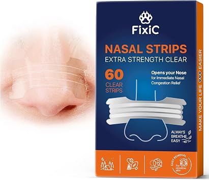 Fixic Nasal Strips for Snoring - 60 PCS, Clear - Drug-Free Nose Strips - Skin-Safe Snore Stopper - Premium Snoring Solution - Nasal Sleep Tape - Anti Snoring Devices to Experience Clear Breathing!
