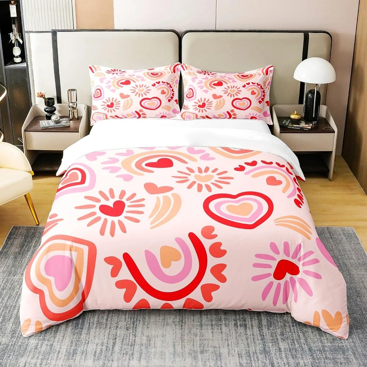 Housse de couette rose rouge cœur pour sublimer une chambre de fille ou d'adolescente