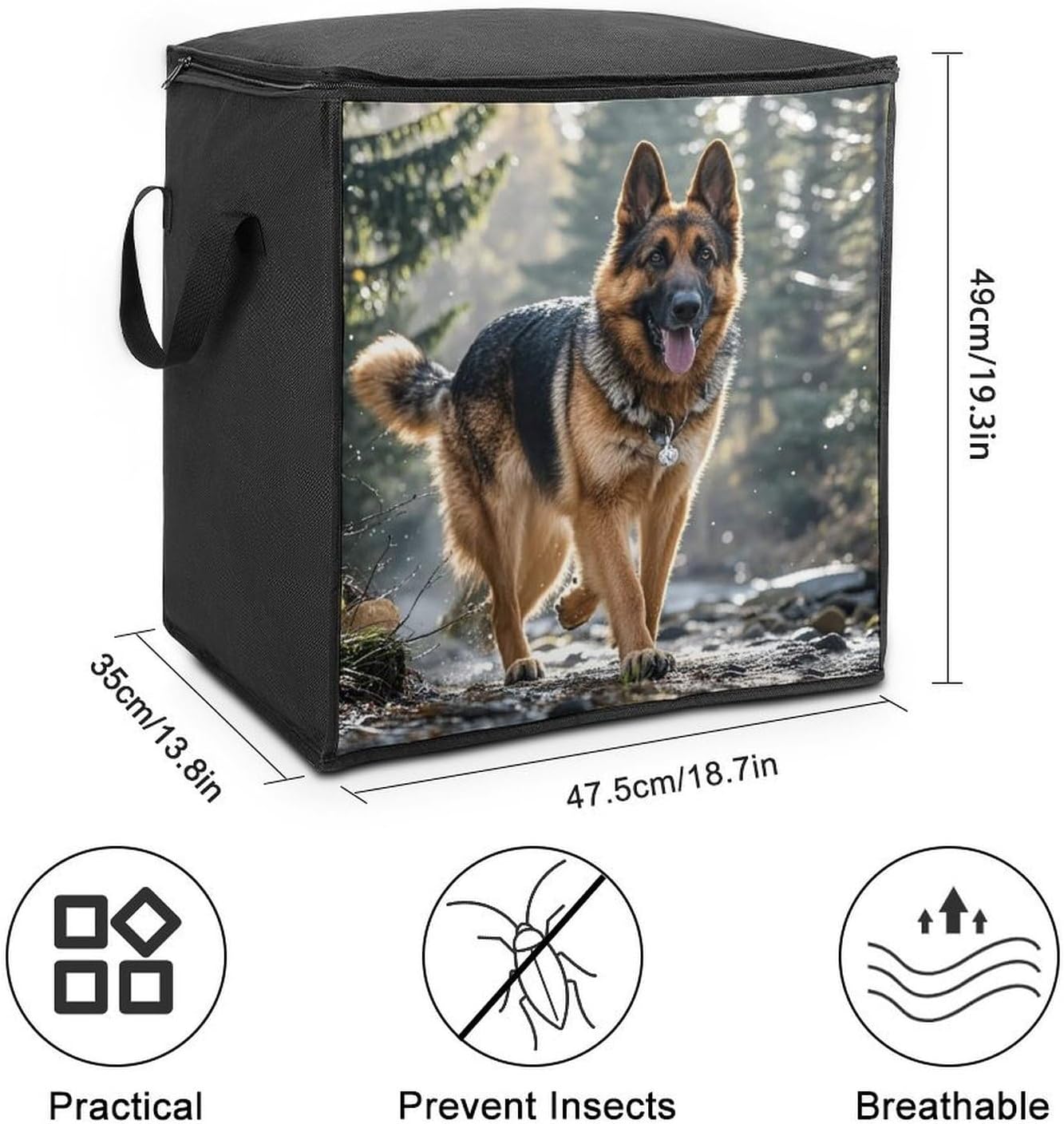 German Shepherd Dog Storage Bags Moving Bags Storage Bins | Comforter Storage Bag Reinforced Handles & Zippers Foldable Closet Organizers and Storage for Blanket Pillow Clothes
