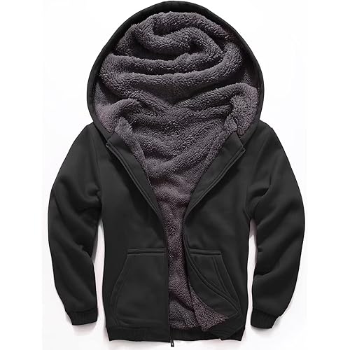SECOOD Kids Hoodie Fleece Jacket Warm Sherpa Lined Zip Up Hooded Sweatshirt Soft Winter Coat Boys Girls School Outerwear