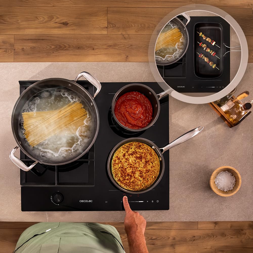Cecotec Table de Cuisson Mixte Bolero Squad GI 3500 Hybrid FullFlex, 3,4 kW | Gaz et Induction du Puissance 3500 W, 9 Vitesses, Fonction Booster, Zone FullFlex, Fonction Keep Warm, Fonction Stop&Go