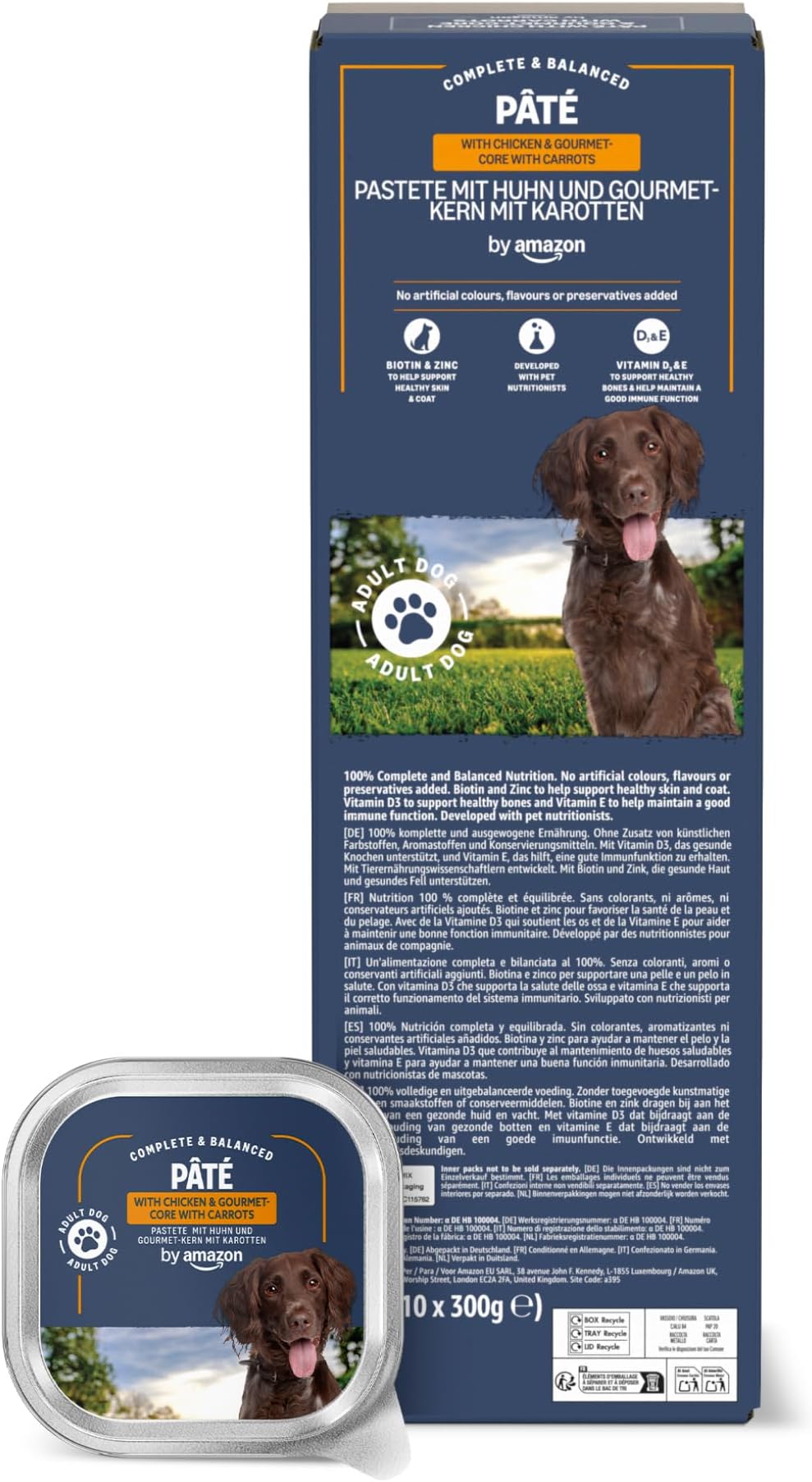 by Amazon Wet Dog Food, Paté with Chicken and Gourmet-core with Carrots and Pasta, 300g, Pack of 10