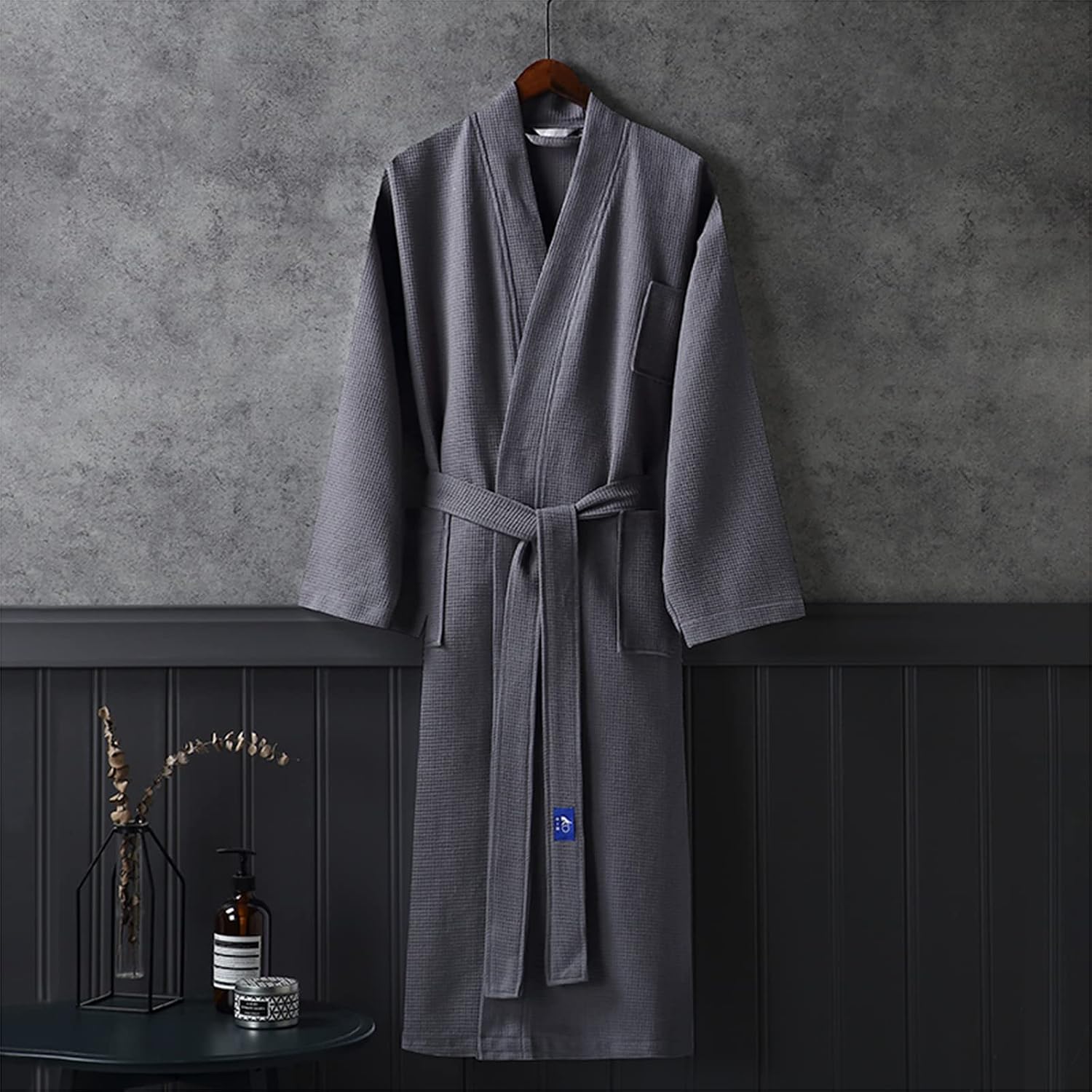 Men's Cotton Waffle Bathrobe Unisex Adult Robe, Nightgown Kimono Robe with Pockets